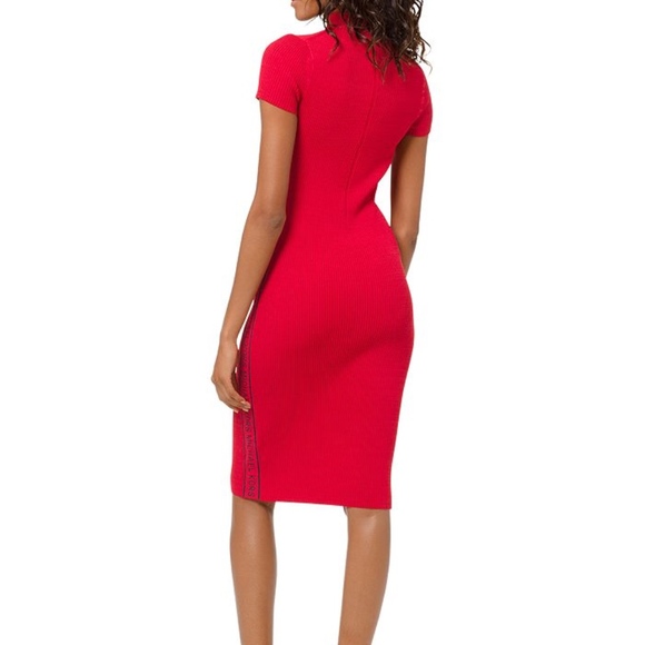 NWT Michael Kors Logo Tape Dress- Scarlet- Medium - Picture 2 of 5